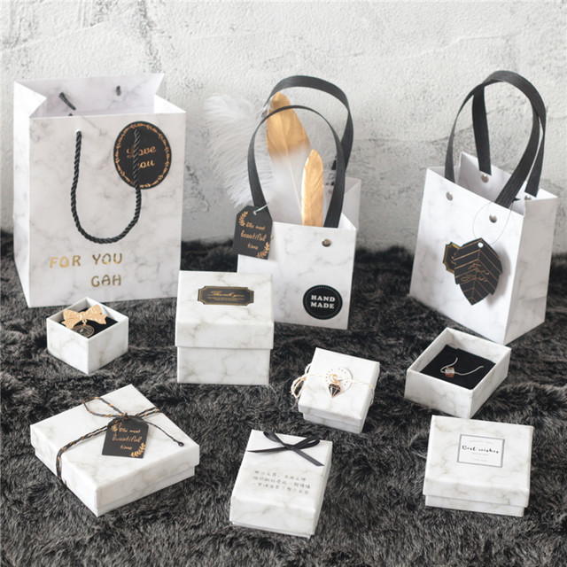 ins style marble bracelet earring necklace box jewelry storage box jewelry box ring packaging small exquisite box