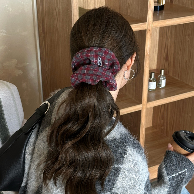 
Rich autumn and winter! Retro woolen plaid large intestine hair rope women's low ponytail hair rubber band headband hair tie hair accessories