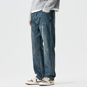 
Autumn men's jeans men's pants loose straight washed retro American high street casual trousers boys trendy brand