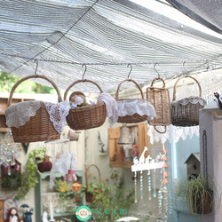 Handmade wicker storage basket hanging blue vegetable basket small basket picking blue hand-held basket antique style hanging basket flower pot