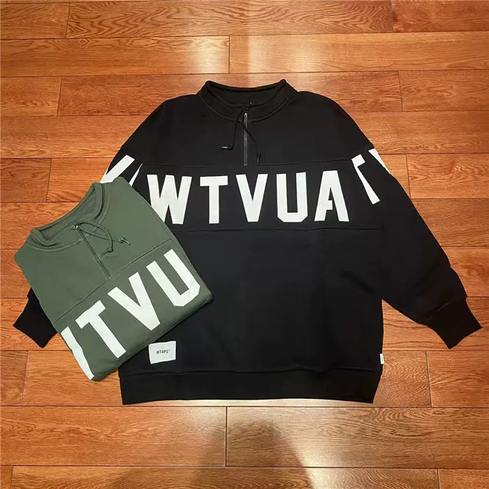 國倉WTAPS STENCIL MID ZIP COPO字母運動套頭半拉鍊衛衣男21AW-Taobao