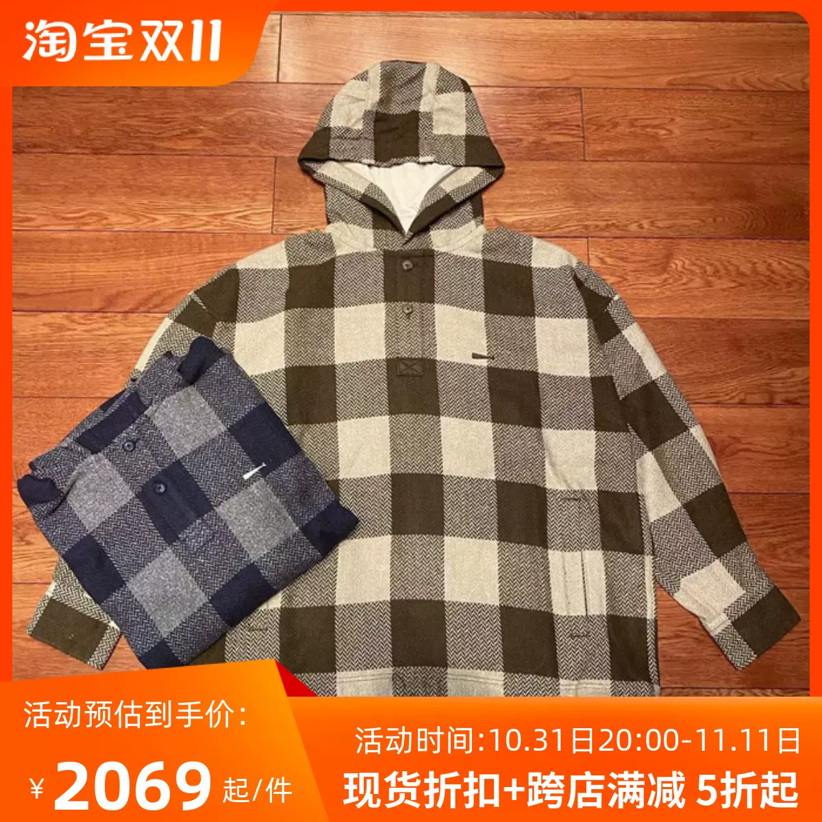 国仓DESCENDANT MOLE HOODED LS SHIRT 格子套头连帽衬衫21AW-Taobao