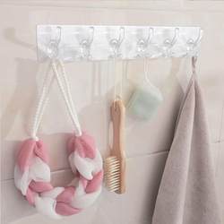 Transparent row hook six-link powerful adhesive does not fall storage wall hanging without markings without hole punching door sticking hook