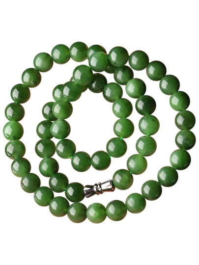 和田玉ネックレス - ほうれん草緑色の碧玉 - 秦宝水晶