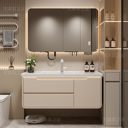 Cream Style Bathroom Cabinet Ceramic Integrated Basin Combination Cabinet Bathroom Wash Basin Solid Wood Wash Basin Wash Basin