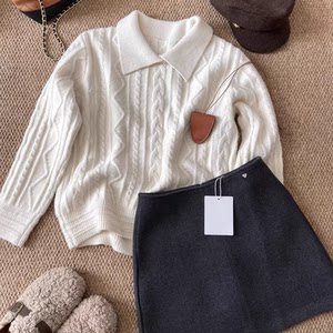 
8% wool Korean blogger’s same style, gentle temperament, retro lapel cable knit textured twist sweater