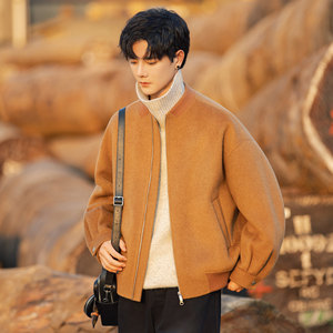 Men's new woolen coat, baseball collar, loose short coat, same style for men and women, high-end versatile autumn and winter jacket