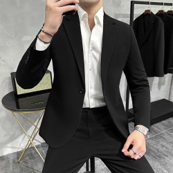 Men's Casual Stylish Blazer, High-End Business Slim-Fit Black Single-Breasted Jacket, Wedding Suit Set