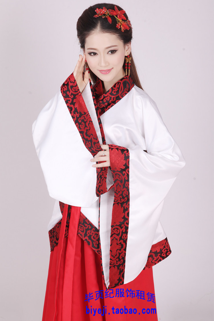 汉服女小曲裾深衣华服唐装白色古装汉服舞蹈服装演出服装出租购买