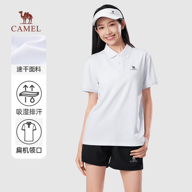 Camel women's polo shirt 2025 summer new short-sleeved moisture-absorbing quick-drying clothes breathable lapel couple solid color T-shirt