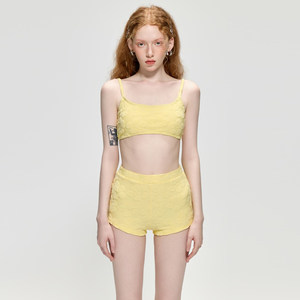 Advanced custom small chest gathered swimwear female flat corner, high waist, cover belly, thin vacation, Bikini hot spring swimsuit
