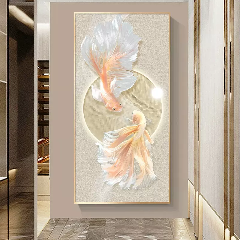 値下げ！【新品】福引きの鯉 リビングルーム装飾画 玄関装飾画 A1(8 锦鲤玄关装饰画福字竖版入户正对门墙壁画寓意