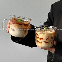 Glass Coffee Cup with Handle for Home Use, Simple and Transparent, High Temperature Resistant Drinking Cup, Iced Americano, Milk, Latte Cup
