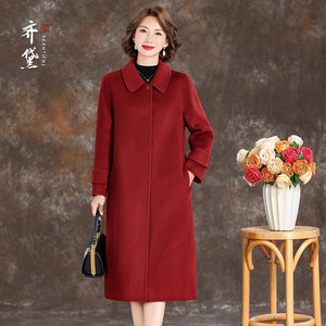
Red double-sided wool coat for women in autumn and winter wool casual and versatile loose thickened mother mid-length wool coat