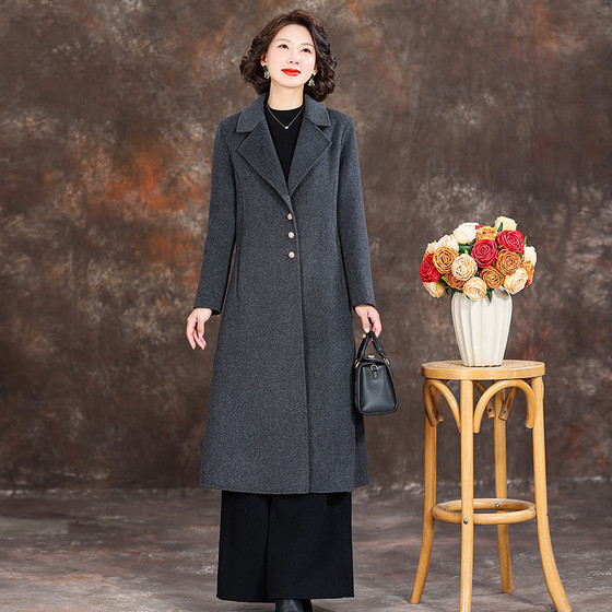 
High-end double-sided cashmere coat for middle-aged mothers 2025 winter new style mid-length mother's wool woolen coat