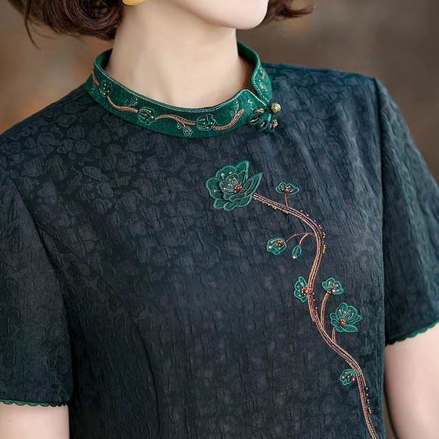 Xiangyunsha improved cheongsam style dress for women in summer high-end ...