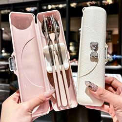 Chopsticks and Spoon Set, Portable Tableware, Food-Grade 304 Stainless Steel, Student ins , High-Looking Fork, Spoon, Chopsticks Storage Box