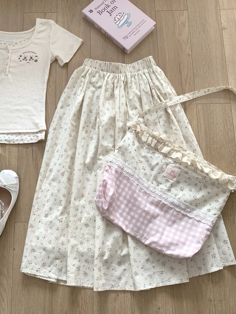 Flower cake skirt female summer 2024 new high -waisted thin A -shaped long small small sweet puff skirt