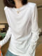 2025 new Tens Roman base shirt for women long sleeves shoulder pads silky drooping T-shirt white top niche design
