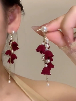 
Vintage flocked lily of the valley flower tassel earrings