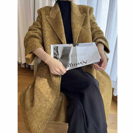 Charcoal Hepburn style double-sided wool coat for women 2026 autumn and winter new thickened Korean style loose woolen coat