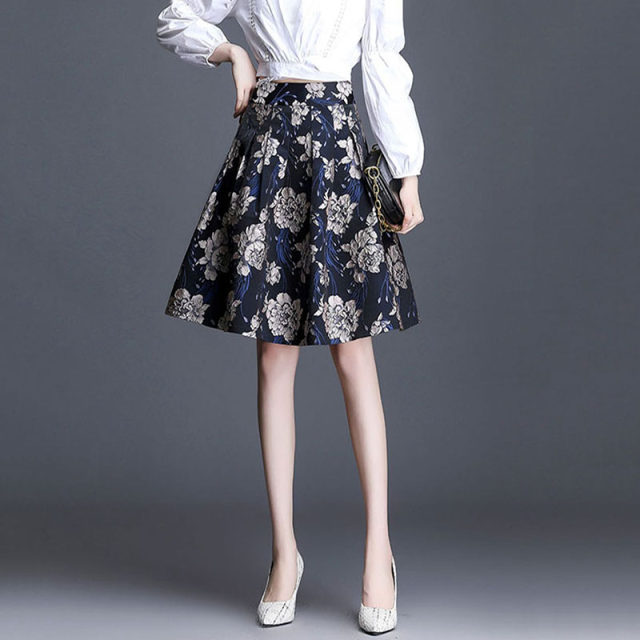 High waist printed short skirt women's 2025 spring and autumn new retro puffy skirt A-line skirt pleated skirt umbrella skirt
