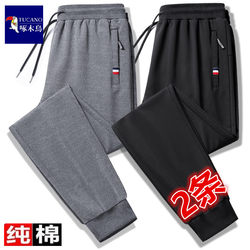 Woodpecker Pure Cotton Spring and Autumn Casual Pants Men's Sports Loose Men's Long Pants Zipper Pocket Fleece-Lined Jogger Pants