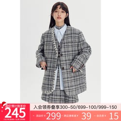 Diddi Original Design Hand-stitched Woven Vest Jacket Plaid Pleated Skirt Small Fragrance Suit