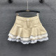 2025 summer pure and sweet puffy skirt denim skirt women's lace spliced ​​high-waisted small skirt