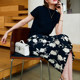 Retro pleated floral skirt with hips and one-step skirt slim straight skirt printed elastic waist floral temperament skirt