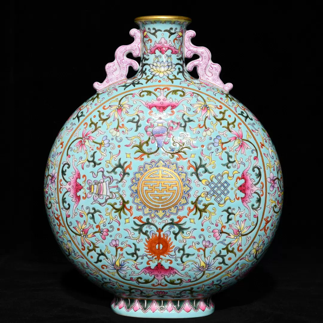 清乾隆粉彩百鸟朝凤花鸟纹双耳瓶古玩古董精品瓷器老货旧货收藏