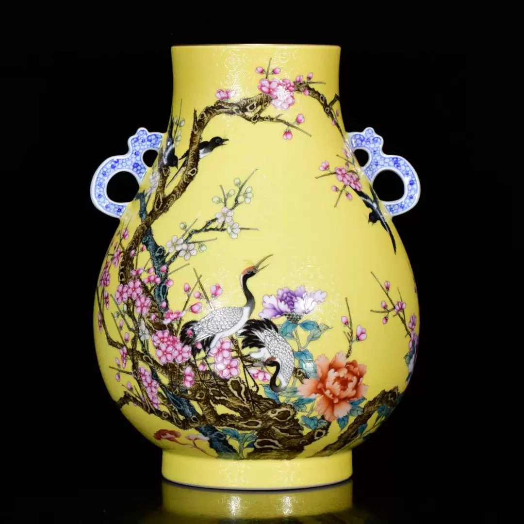 清雍正胭脂红粉彩玉兰花纹天球瓶古玩古董精品瓷器老货旧货收藏