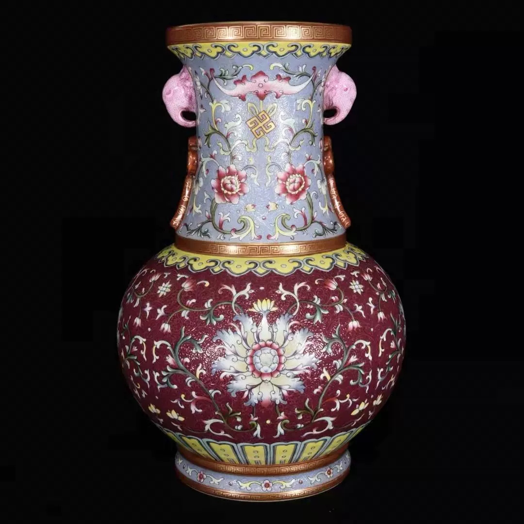 清乾隆胭脂红地轧道珐琅彩西番莲纹瓶0210 古玩古董瓷器老货旧货-Taobao