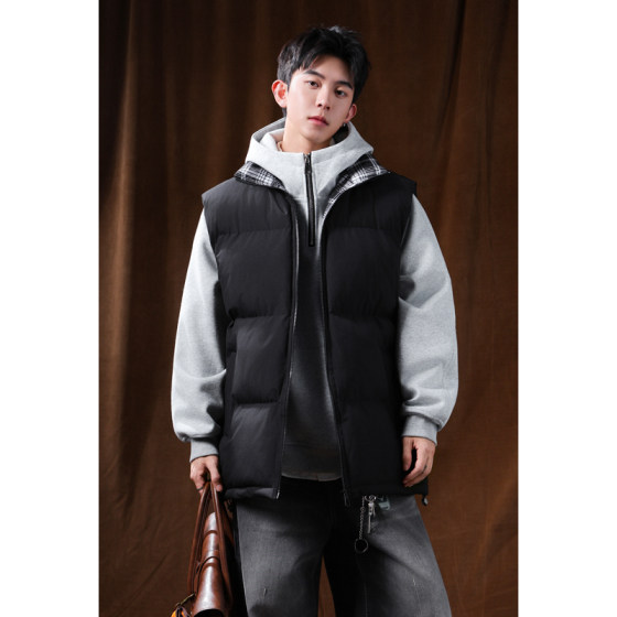 
OCW trendy brand plaid stitching stand-up collar cotton vest for men 2026 winter new casual loose thickened warm vest