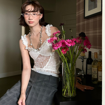 
French pure lace base suspender vest