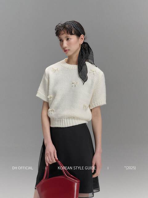 DH OFFICIAL Large flower embroidered round neck sweater Korean skin-friendly simple