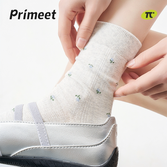
Paimi gray socks women's summer thin mid-calf socks Japanese retro small floral cotton socks boneless pile stockings for women