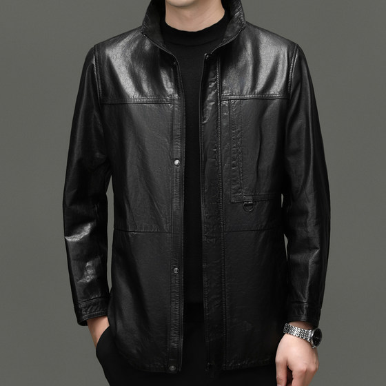 
Genuine leather new cowhide leather jacket men's retro motorcycle wear trendy leather jacket short stand-up collar coat tops men's clothing