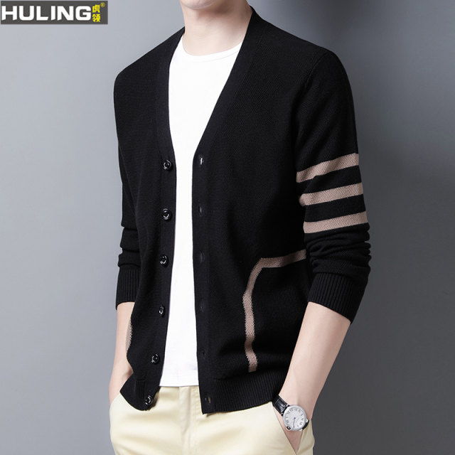 Spring and autumn trendy men's thin section knitted cardigan sweater ...