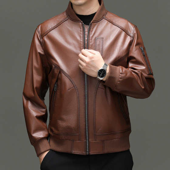 
Genuine leather jacket for men in spring and autumn new style of middle-aged and young casual versatile first layer cowhide baseball collar motorcycle leather jacket