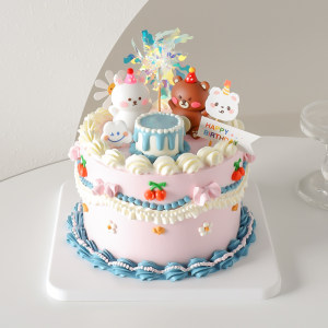 
Retro ins style soft glue small animal cake decoration ornaments bear and rabbit children's birthday baking plug-in