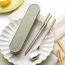 304 Stainless Steel Chopsticks and Spoon Set Portable Tableware Three-Piece Set for Primary School Students and Office Workers Chopsticks Storage Box