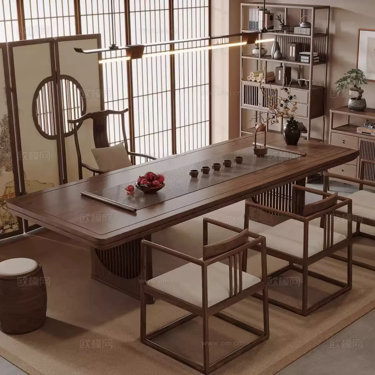 新中式禅意泡茶台干泡功夫茶室别墅茶楼会客实木白蜡木茶桌椅组合