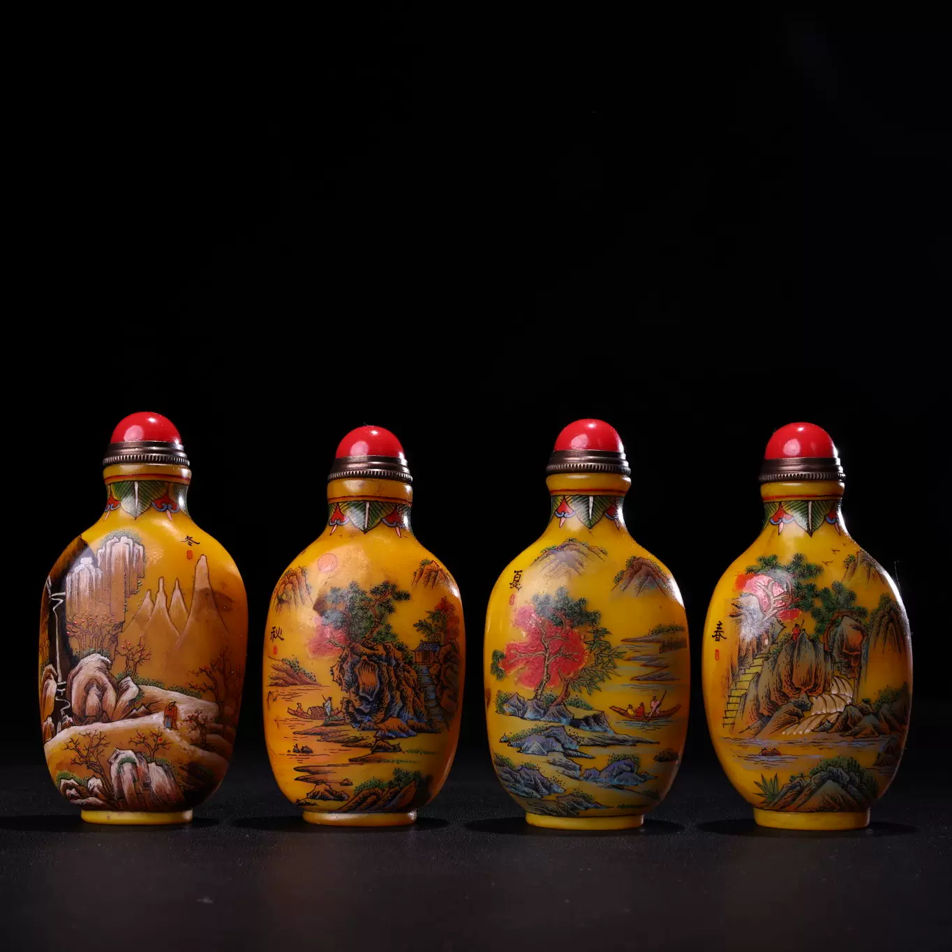 一口价民间古玩古董收藏手绘四季山水琉璃鼻烟壶一套包邮-Taobao