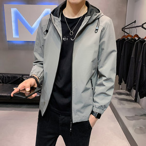 Hooded jacket men's jacket ins trendy autumn top gray windproof thin coat spring and autumn casual and versatile