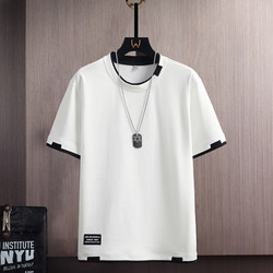 Fake Two-Piece Short-Sleeve T-Shirt for Men, Summer Trendy Brand, Round Neck, Loose Fit, 2024 New Style, Youth Top, Trendy