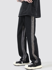 Джинсы мужские 美式渐变牛仔裤男夏季高街复古黑色直筒裤潮牌ins宽松休闲长裤子