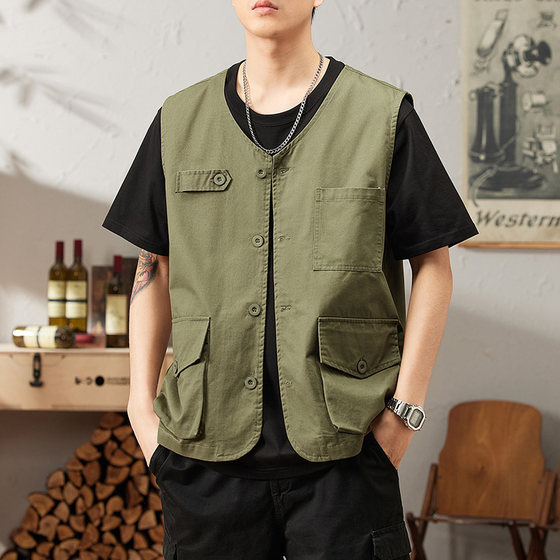 
2026 New Vest Men's Summer Thin Pure Cotton Outdoor Sleeveless Vest Vest Trendy Brand Sunscreen Vest Jacket
