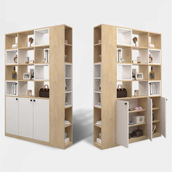 Office Partition Cabinet Double-Sided Combination Wooden Bookshelf File Cabinet Creative Plaid Hollow Display Cabinet Home Shoe Cabinet
