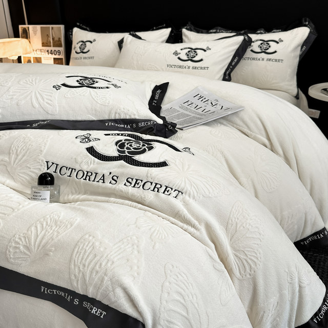 High-end bed four-piece set milk velvet category A maternal and infant grade winter thickened plus velvet flannel coral velvet plush bedding